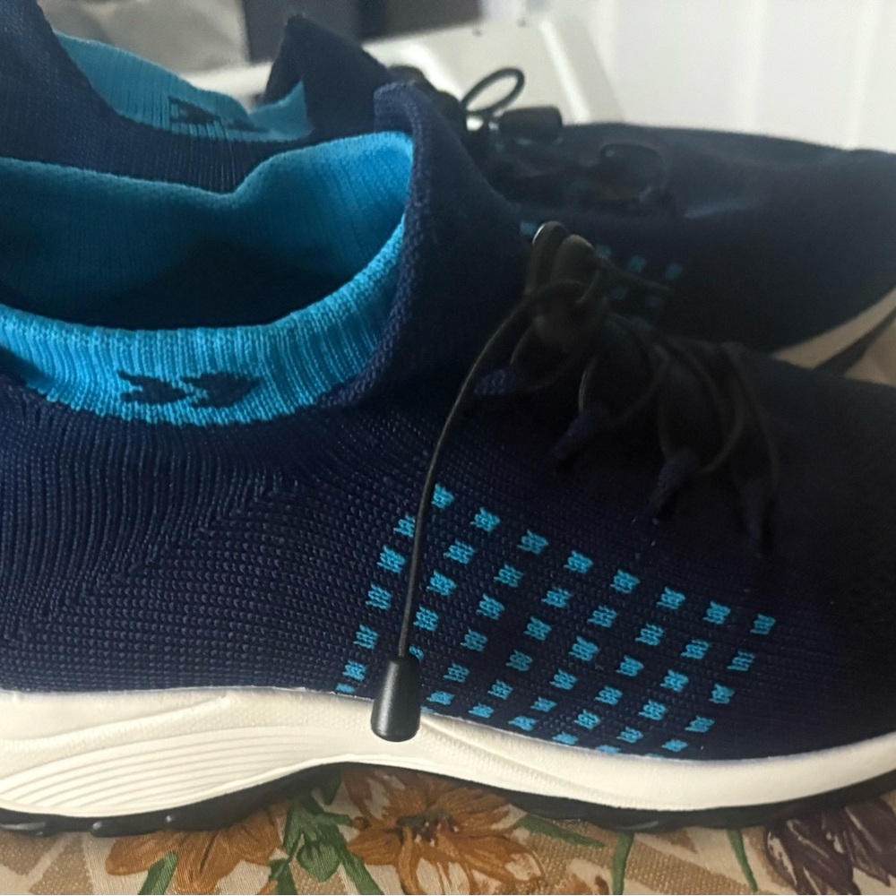 Blue Sneakers with Knit Upper and Sock-Like Collar